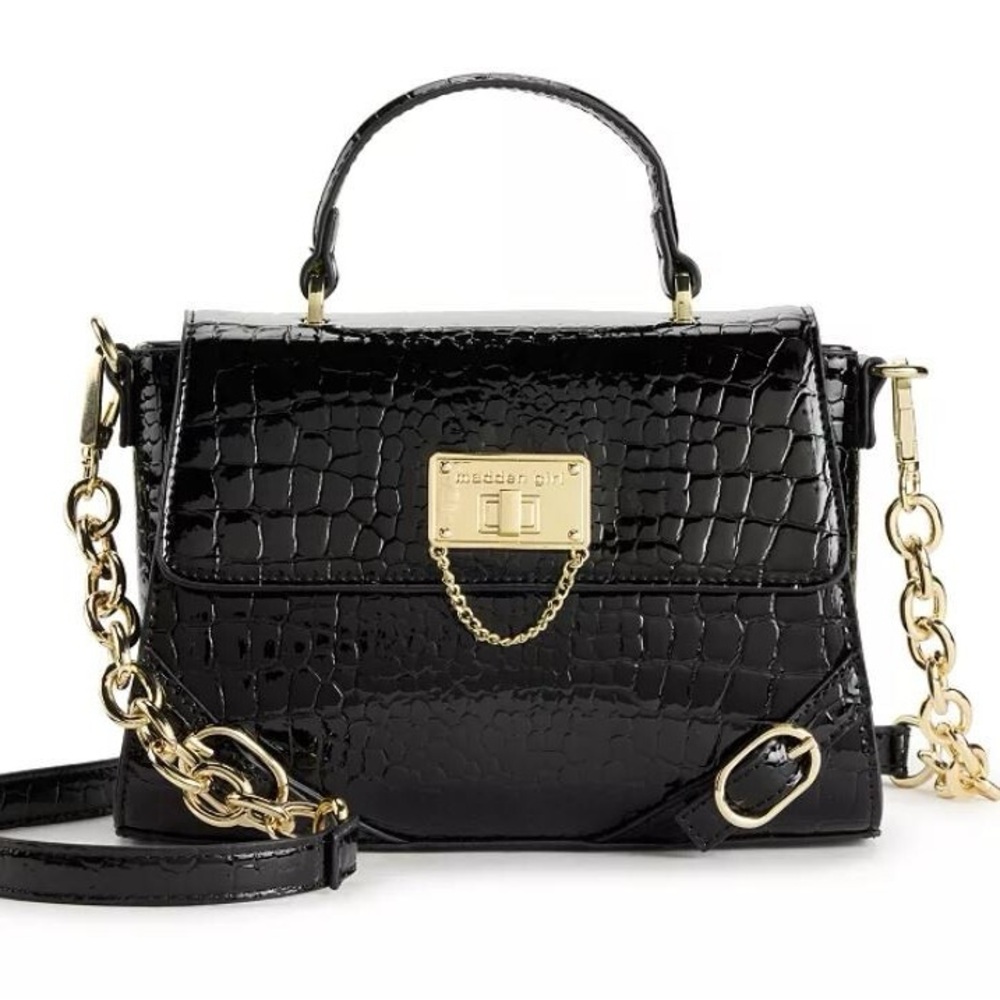 Madden Girl Black Croc-Embossed Leather Bag